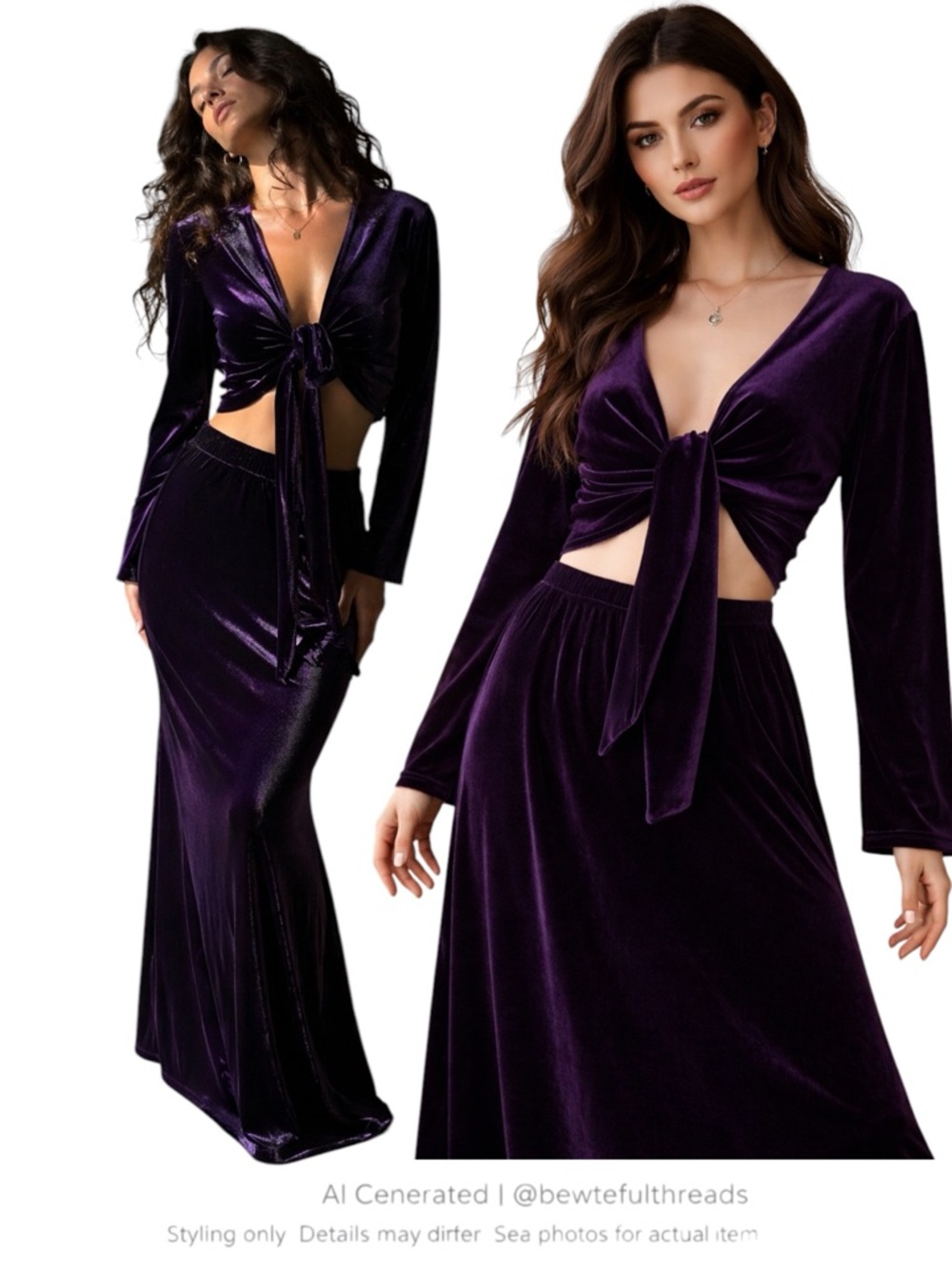 Vintage Purple Velvet Two Piece Set Tie Bolero Maxi Skirt Goth Formal